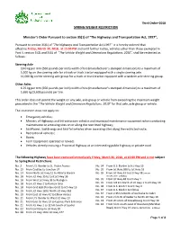 SPRING WEIGHT RESTRICTION Minister's Order Pursuant To