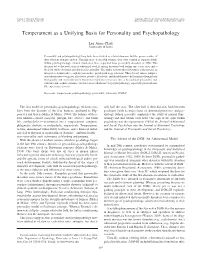 Temperament As a Unifying Basis for Personality and Psychopathology