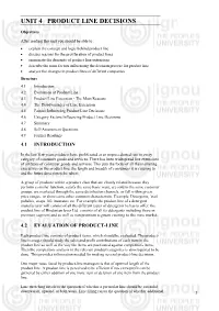 Unit 4 Product Line Decisions