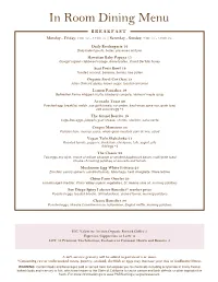 View Our in Room Dining Menu