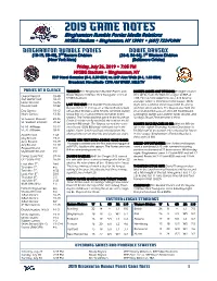 2019 Game Notes