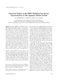 Functional Studies on the MRP1 Multidrug Transporter: Characterization of ABC-Signature Mutant Variants