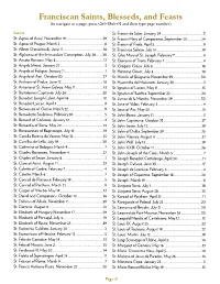 Franciscan Saints, Blesseds, and Feasts (To Navigate to a Page, Press Ctrl+Shift+N and Then Type Page Number)