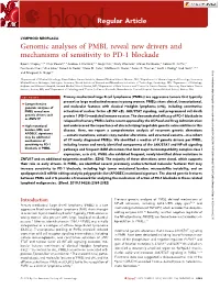 Genomic Analyses of PMBL Reveal New Drivers and Mechanisms of Sensitivity to PD-1 Blockade