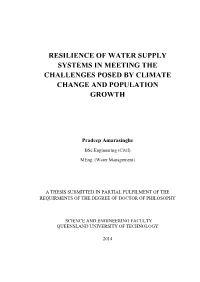 Resilience of Water Supply Systems in Meeting the Challenges Posed by Climate Change and Population Growth
