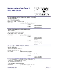 Service Listing Class I and II Sales and Service