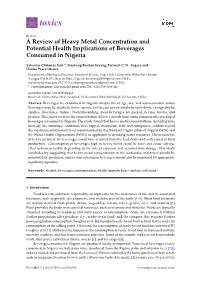 A Review of Heavy Metal Concentration and Potential Health Implications of Beverages Consumed in Nigeria