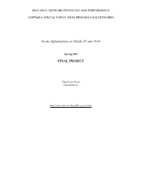 Route Optimization on Mobile IP Over Ipv4 FINAL PROJECT