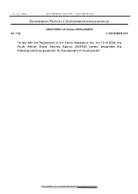 Social Assistance Act: Designation of Points As Paypoints for Payment Of