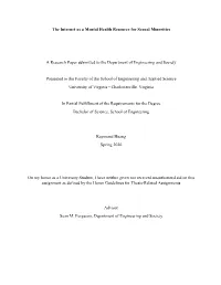 The Internet As a Mental Health Resource for Sexual Minorities a Research Paper Submitted to the Department of Engineering and S