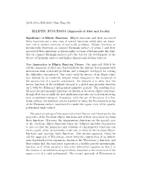 ELLIPTIC FUNCTIONS (Approach of Abel and Jacobi)