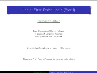 First Order Logic (Part I)