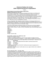 Historical Outlines for Certain USAF Engineering Division Organizations