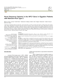 Novel Sequence Variants in the NPC1 Gene in Egyptian Patients with Niemann-Pick Type C