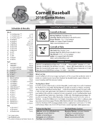 Cornell Baseball 2016 Game Notes