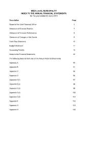 MIER LOCAL MUNICIPALITY INDEX to the ANNUAL FINANCIAL STATEMENTS for the Year Ended 30 June 2015