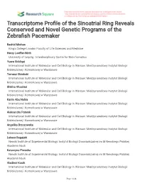 Transcriptome Pro Le of the Sinoatrial Ring Reveals Conserved and Novel Genetic Programs of the Zebra Sh Pacemaker