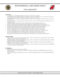 BOSTON BRUINS Vs. NEW JERSEY DEVILS