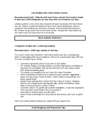 Low Sodium Diet: Heart Failure Control Recommended Limit