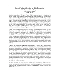 Russia's Contribution to G20 Summitry
