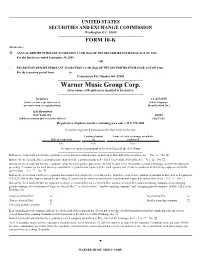 Warner Music Group Corp. (Exact Name of Registrant As Specified in Its Charter) ______