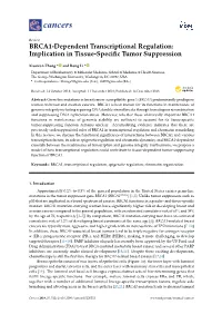 BRCA1-Dependent Transcriptional Regulation: Implication in Tissue-Speciﬁc Tumor Suppression