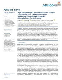 High-Pressure Single-Crystal Elasticity and Thermal Equation Of