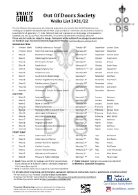 Out of Doors Society Walks List 2021/22