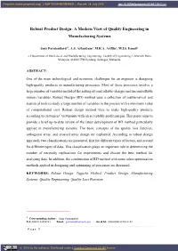 Robust Product Design: a Modern View of Quality Engineering in Manufacturing Systems