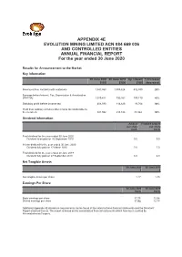 APPENDIX 4E EVOLUTION MINING LIMITED ACN 084 669 036 and CONTROLLED ENTITIES ANNUAL FINANCIAL REPORT for the Year Ended 30 June 2020