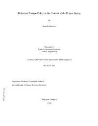 Bulgarian Foreign Policy in the Context of the Prague Spring