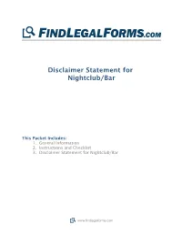 Disclaimer Statement for Nightclub/Bar