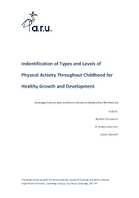 Indentification of Types and Levels of Physical Activity Throughout Childhood for Healthy Growth and Development