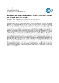 Response of Leaf Xylem Water Potential to Varying Transpiration Rates and Soil Drying in Maize (Zea Mays L)