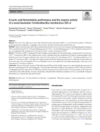 D-Lactic Acid Fermentation Performance and the Enzyme Activity of a Novel Bacterium Terrilactibacillus Laevilacticus SK5–6