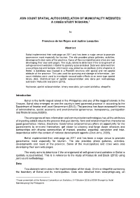 Join Count Spatial Autocorrelation of Municipality Websites: a Cases Study in Bohol1