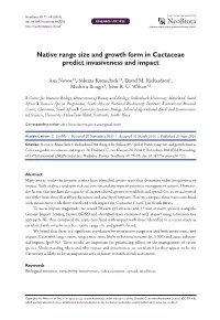 ﻿Native Range Size and Growth Form in Cactaceae Predict Invasiveness