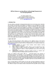 OER for Distance Learning: Means to Knowledge Empowerment for Developing Nations