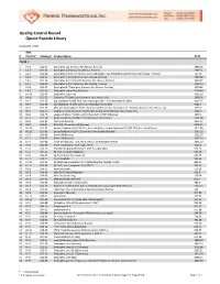 Quality Control Record Opioid Peptide Library