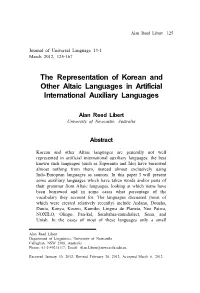 The Representation of Korean and Other Altaic Languages in Artificial International Auxiliary Languages