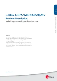 U-Blox 6 GPS/GLONASS/QZSS Receiver Description Including Protocol Specification V14