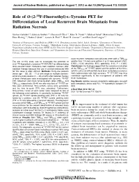 (2- 18F-Fluoroethyl)-L-Tyrosine PET for Differentiation of Local Recurrent Brain Metastasis from Radiation Necrosis