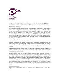 Analysis of Public Criticism and Support of the Initiative for RECOM