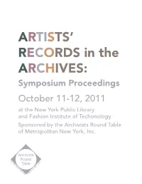 ARTISTS' RECORDS in the ARCHIVES