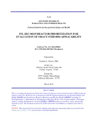 Inl Sec-00219 Reactor Prioritization for Evaluation of Oraut-Otib-0054 Applicability