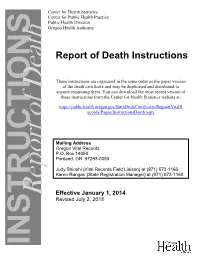 Oregon Report of Death Instructions