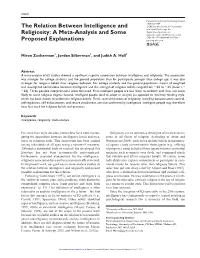 The Relation Between Intelligence and Religiosity: a Meta-Analysis and Some Proposed Explanations