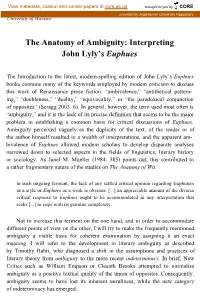 The Anatomy of Ambiguity: Interpreting John Lyly's Euphues