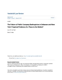 The Failure of Public Company Bankruptcies in Delaware and New York: Empirical Evidence of a "Race to the Bottom"