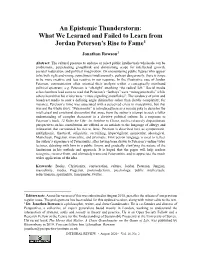 An Epistemic Thunderstorm: What We Learned and Failed to Learn from Jordan Peterson’S Rise to Fame1